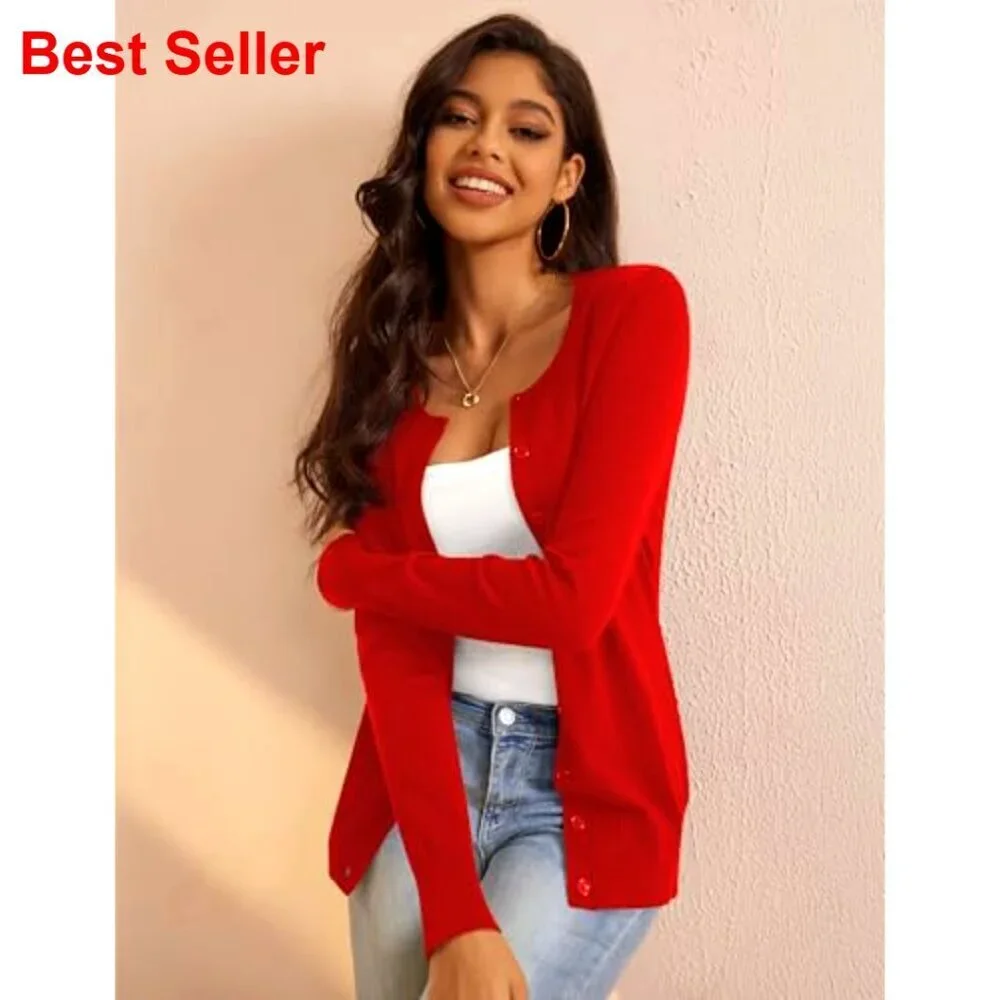 Soft Knit Cardigan Sweater, Button Down Front, Long Sleeve, Slim Fit